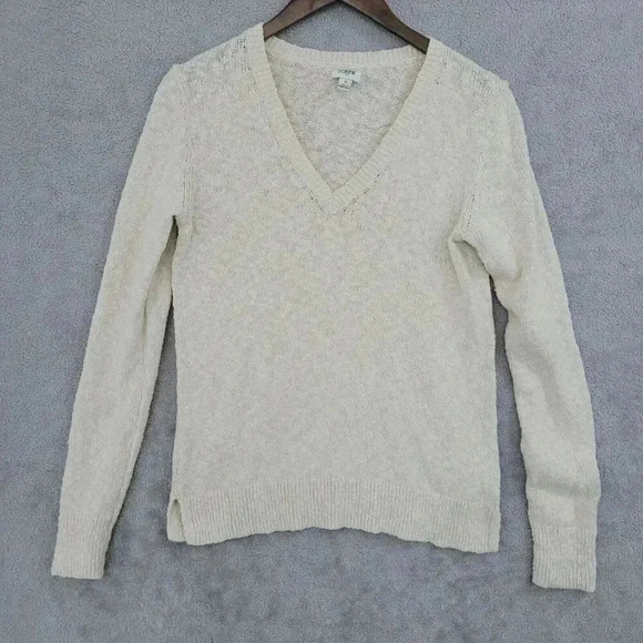J. Crew Women's Beige V-Neck Sweater S Cotton Blend 19CT - Picture 1 of 8